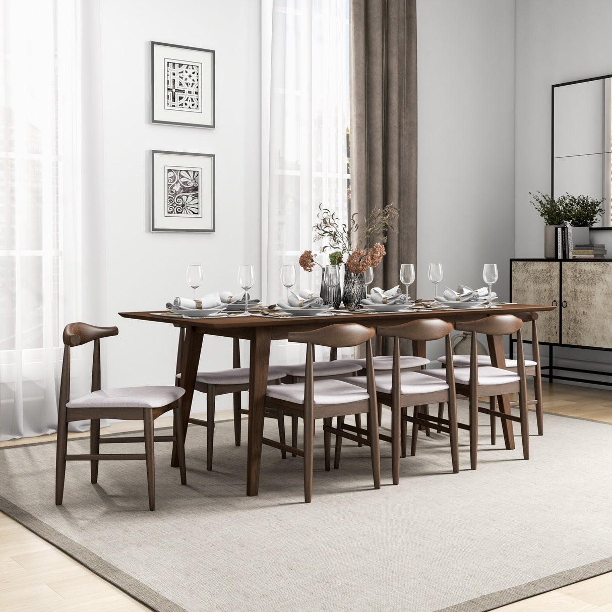 Aden 9-Piece Mid Century Dining Set with 8 Dining Chairs