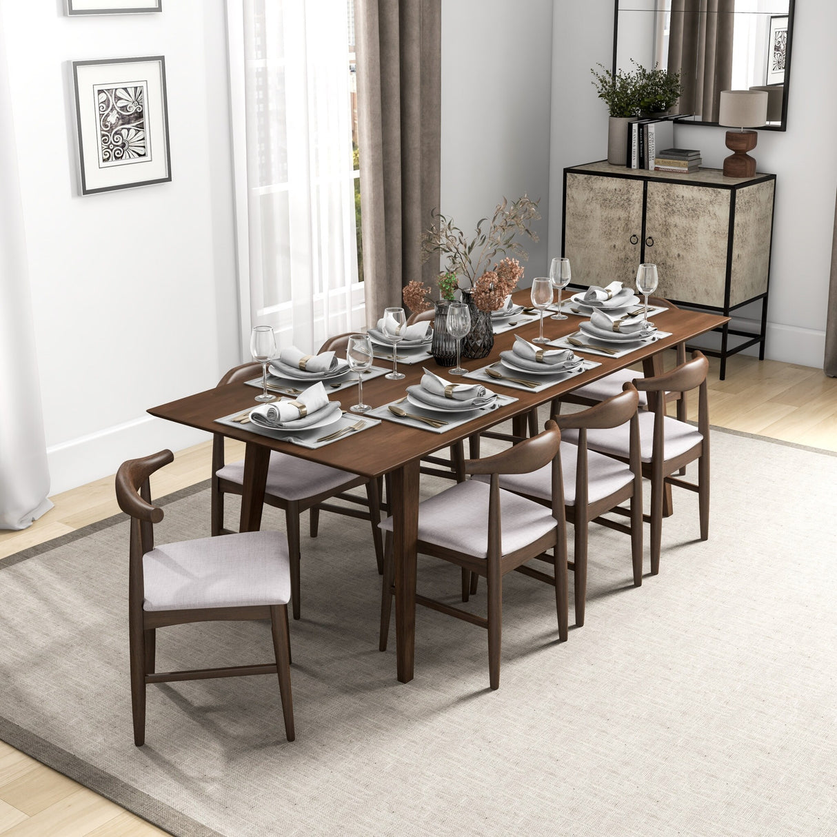 Aden 9-Piece Mid Century Dining Set with 8 Dining Chairs