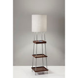Adesso Henry Brushed Steel and Walnut Poplar Wood Shelf Floor Lamp with AdessoCharge wireless charging pad