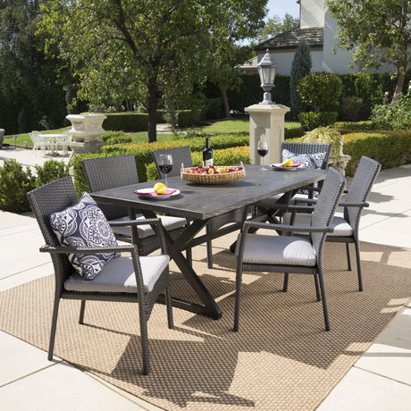 Adina 7-piece Wicker Aluminum Dining Set by Christopher Knight Home - N/A