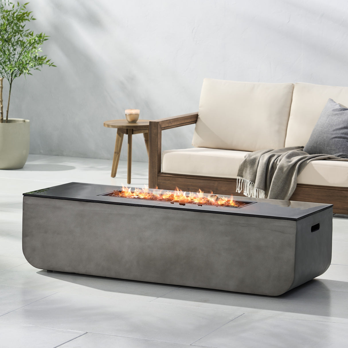 Adio Outdoor 50,000 BTU Lightweight Concrete and Ceramic Rectangular Fire Pit (No Tank Holder) by Christopher Knight Home