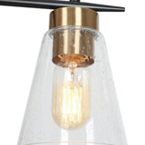 Aditi Mid-century Modern Round Black Gold Bedroom Chandelier for Dining Room with Seeded Glass - Plating Brass - D 17"* H 18.5"