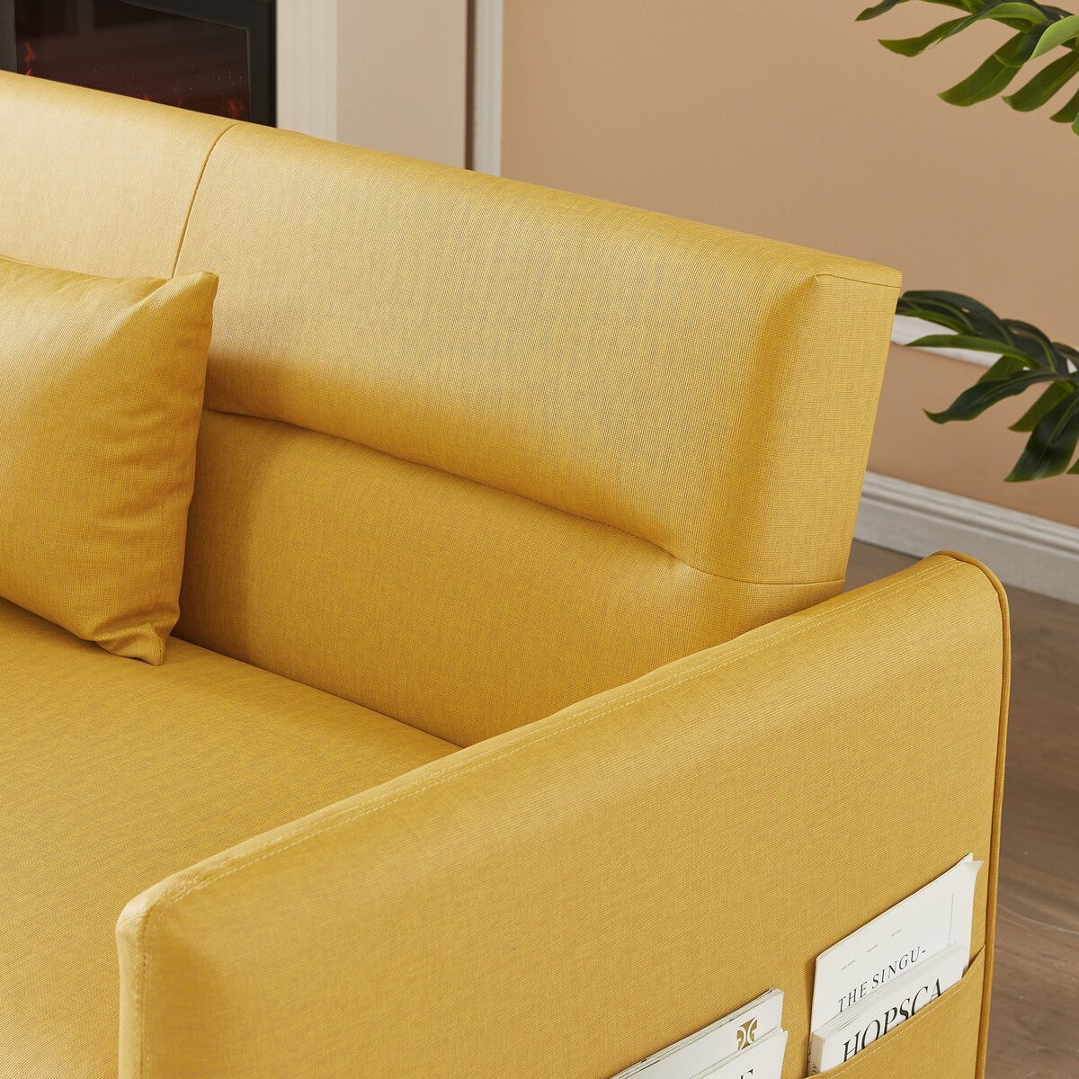 Adjustable And Convenient Fabric Leather White 2 Seat Sofa, Filled With High Elastic Foam Metal Rubber Wheels