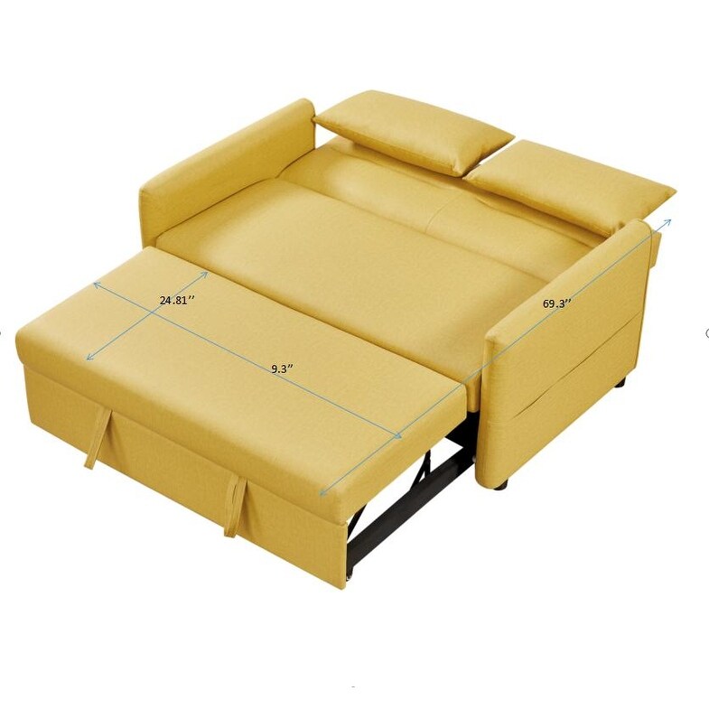 Adjustable And Convenient Fabric Leather White 2 Seat Sofa, Filled With High Elastic Foam Metal Rubber Wheels