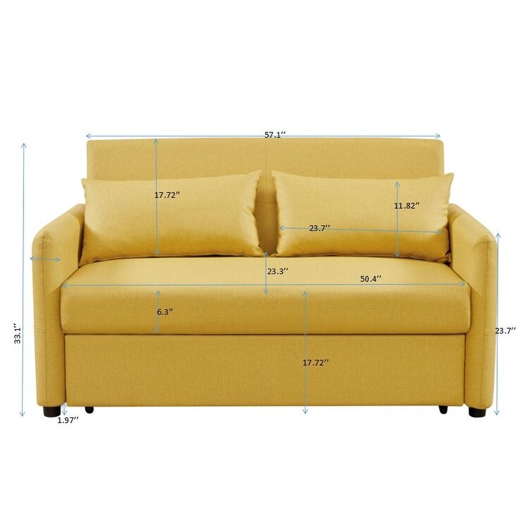 Adjustable And Convenient Fabric Leather White 2 Seat Sofa, Filled With High Elastic Foam Metal Rubber Wheels