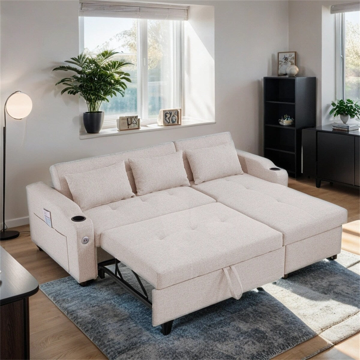 Adjustable Backrest Sofa Bed,3 in 1 Sleeper,Convertible L-Shaped Couch