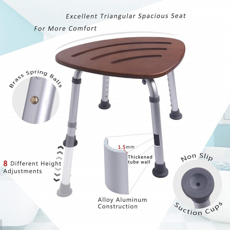 Adjustable Bamboo Shower Seat - 20"D x 15"W x 3"H