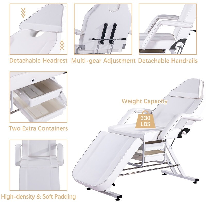 Adjustable Facial Bed Massage Salon Tattoo Chair with Two Trays