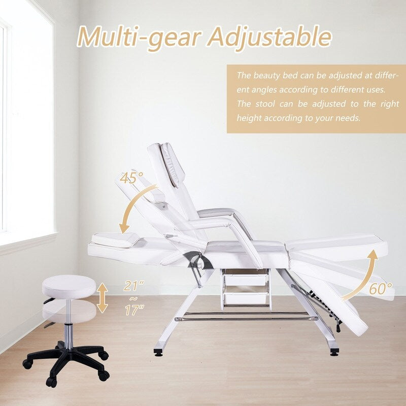 Adjustable Facial Bed Massage Salon Tattoo Chair with Two Trays