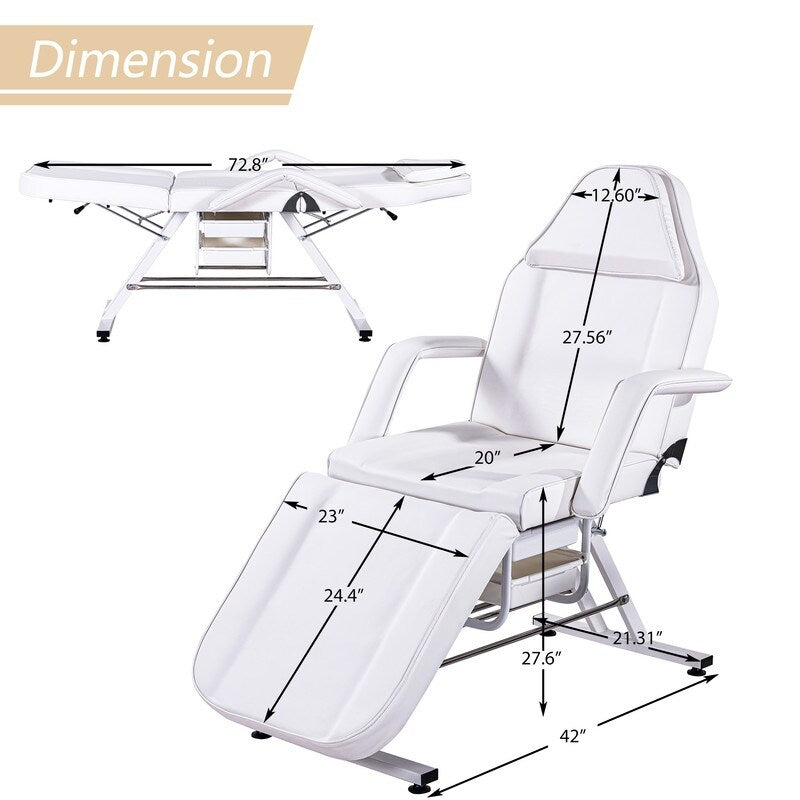 Adjustable Facial Bed Massage Salon Tattoo Chair with Two Trays