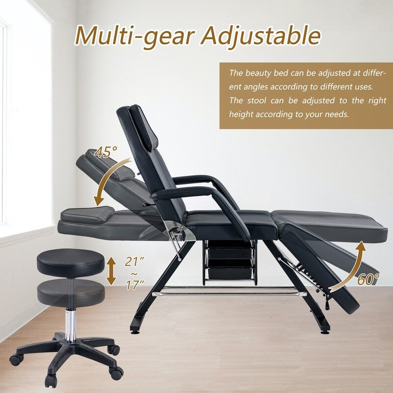 Adjustable Facial Bed Massage Salon Tattoo Chair with Two Trays