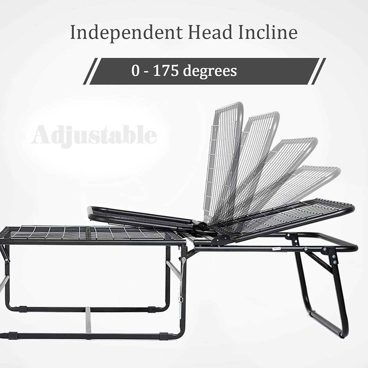 Adjustable Folding Bed Ottoman, Rollaway Guest Bed with Head Incline ,Removable Mattress & Side Pocket Heavy Duty Metal Frame
