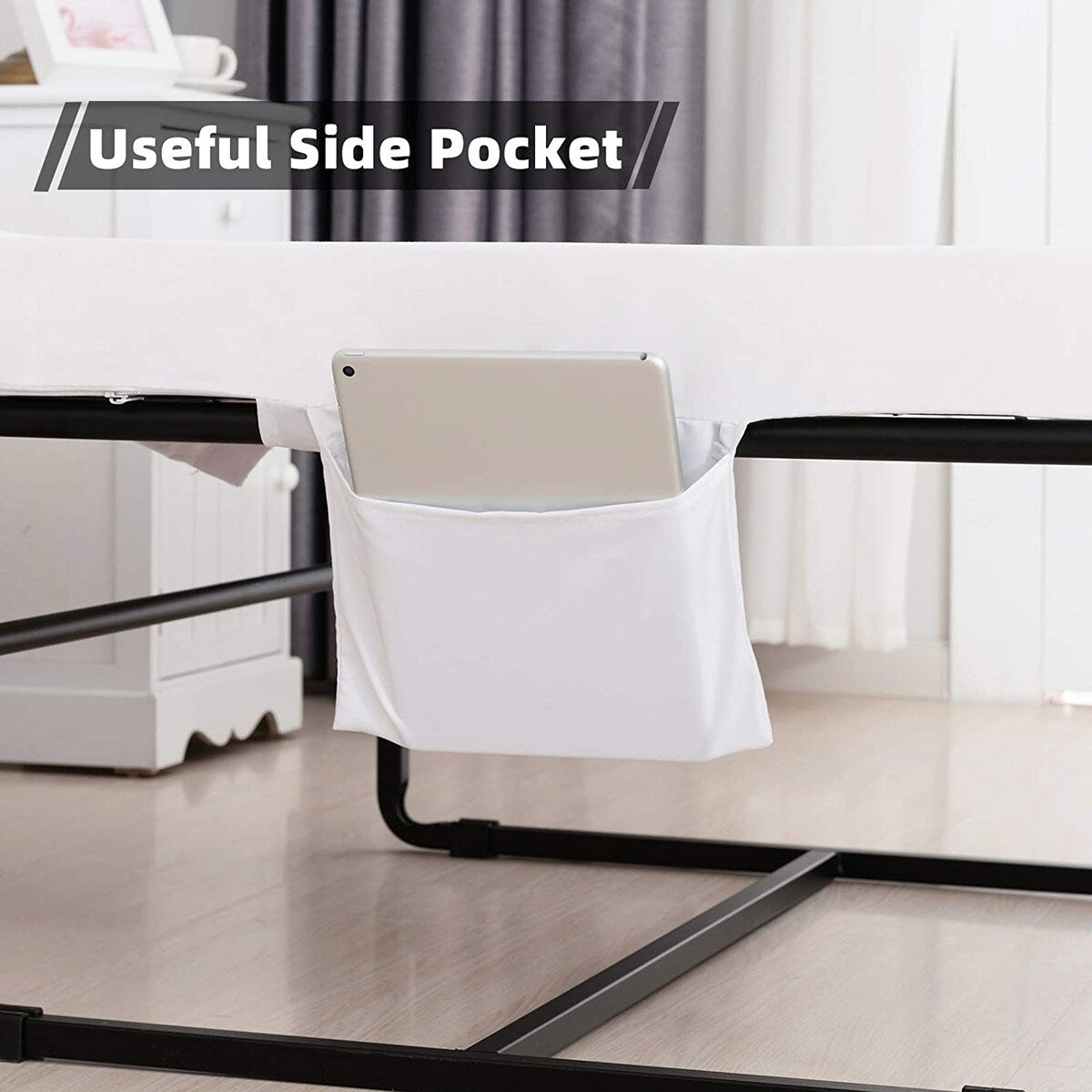 Adjustable Folding Bed Ottoman, Rollaway Guest Bed with Head Incline ,Removable Mattress & Side Pocket Heavy Duty Metal Frame