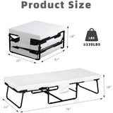 Adjustable Folding Bed Ottoman, Rollaway Guest Bed with Head Incline ,Removable Mattress & Side Pocket Heavy Duty Metal Frame