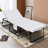 Adjustable Folding Bed Ottoman, Rollaway Guest Bed with Head Incline ,Removable Mattress & Side Pocket Heavy Duty Metal Frame