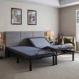 Adjustable Height Bed Frame with Remote Control, Queen Size Blue, Grey