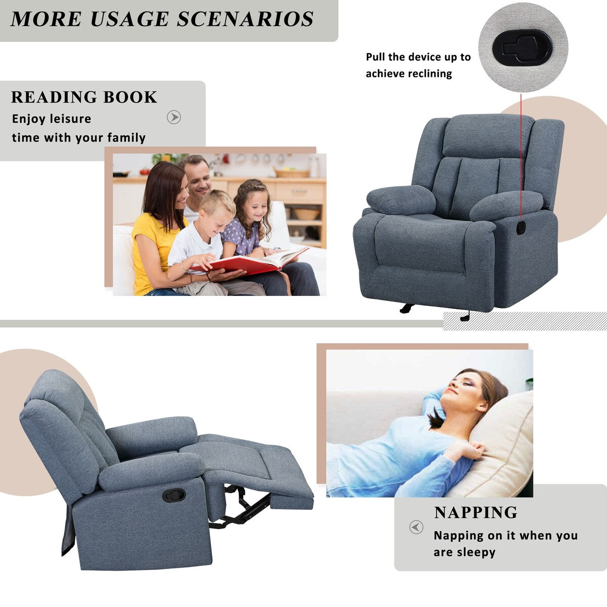 Adjustable Home Theater Single Recliner Thick Seat and Backrest