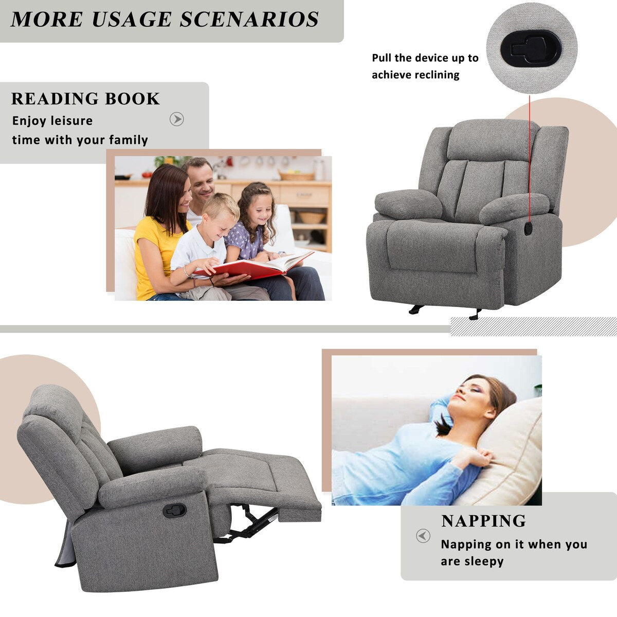 Adjustable Home Theater Single Recliner Thick Seat and Backrest