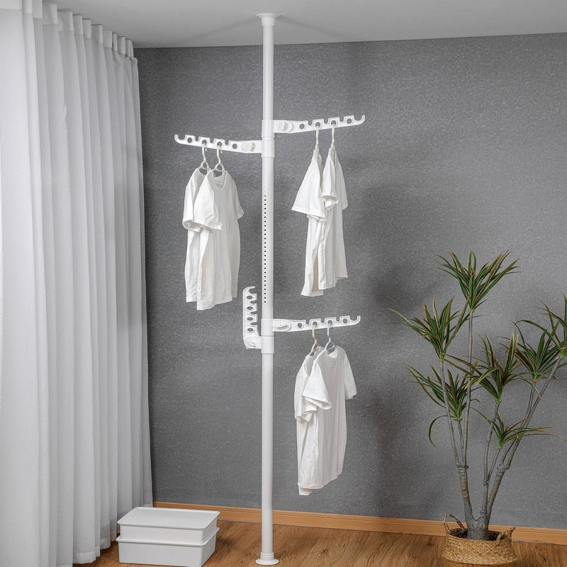 Adjustable Laundry Pole Clothes Drying Rack Coat Hanger