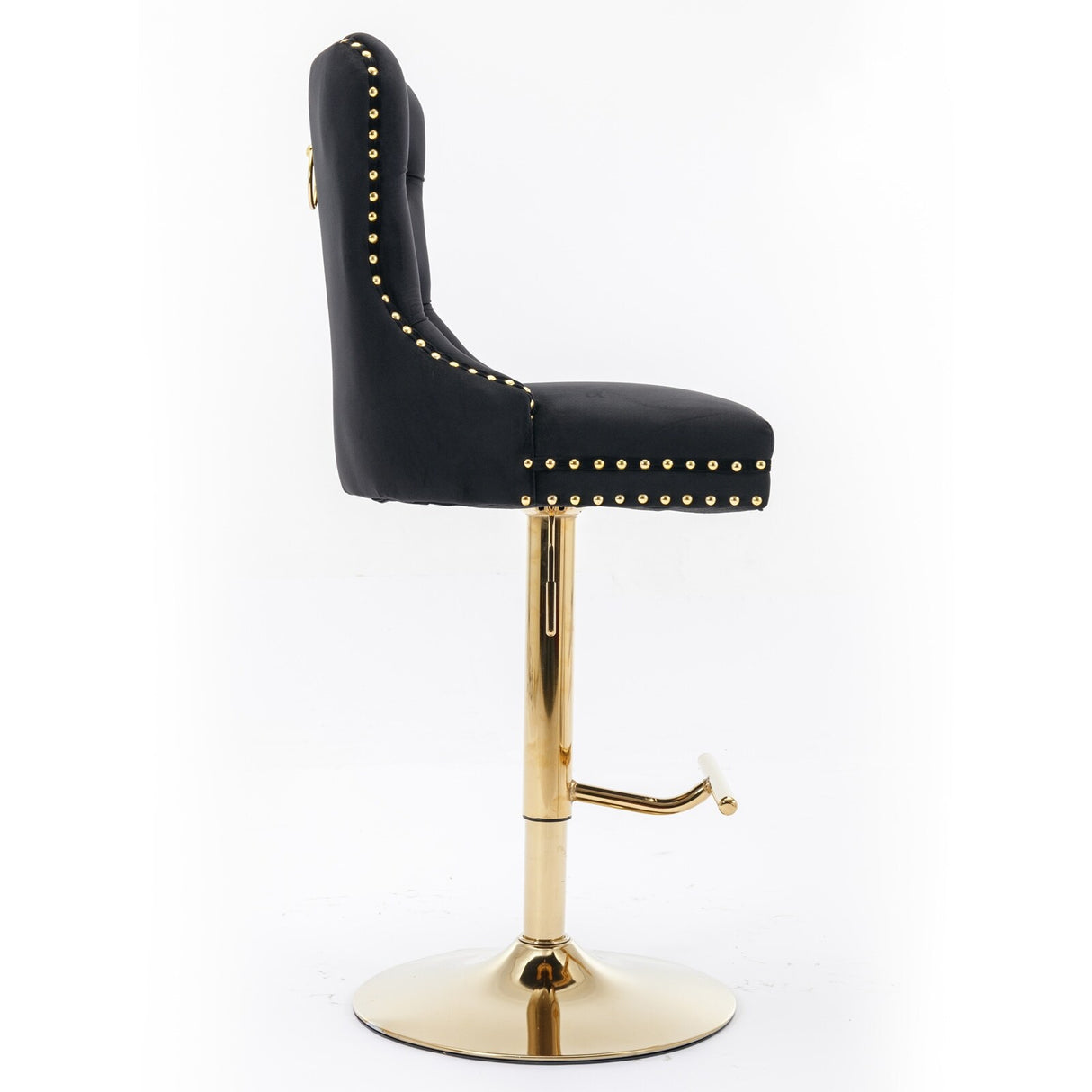 Adjustable Modern Tufted Back Golden Swivel Velvet Barstools, Set of 2 - N/A