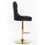 Adjustable Modern Tufted Back Golden Swivel Velvet Barstools, Set of 2 - N/A