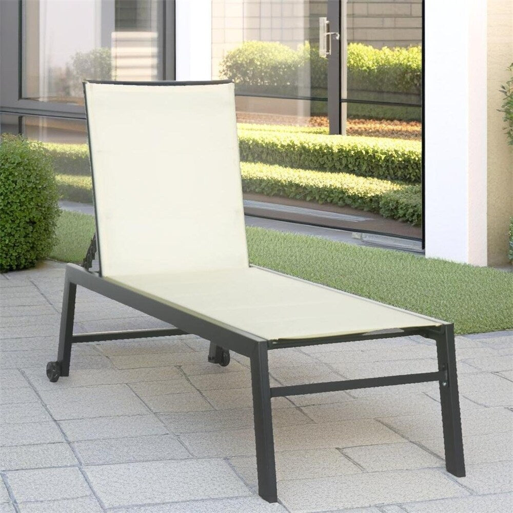 Adjustable Outdoor Chaise Lounge with Wheels and Breathable Fabric - N/A