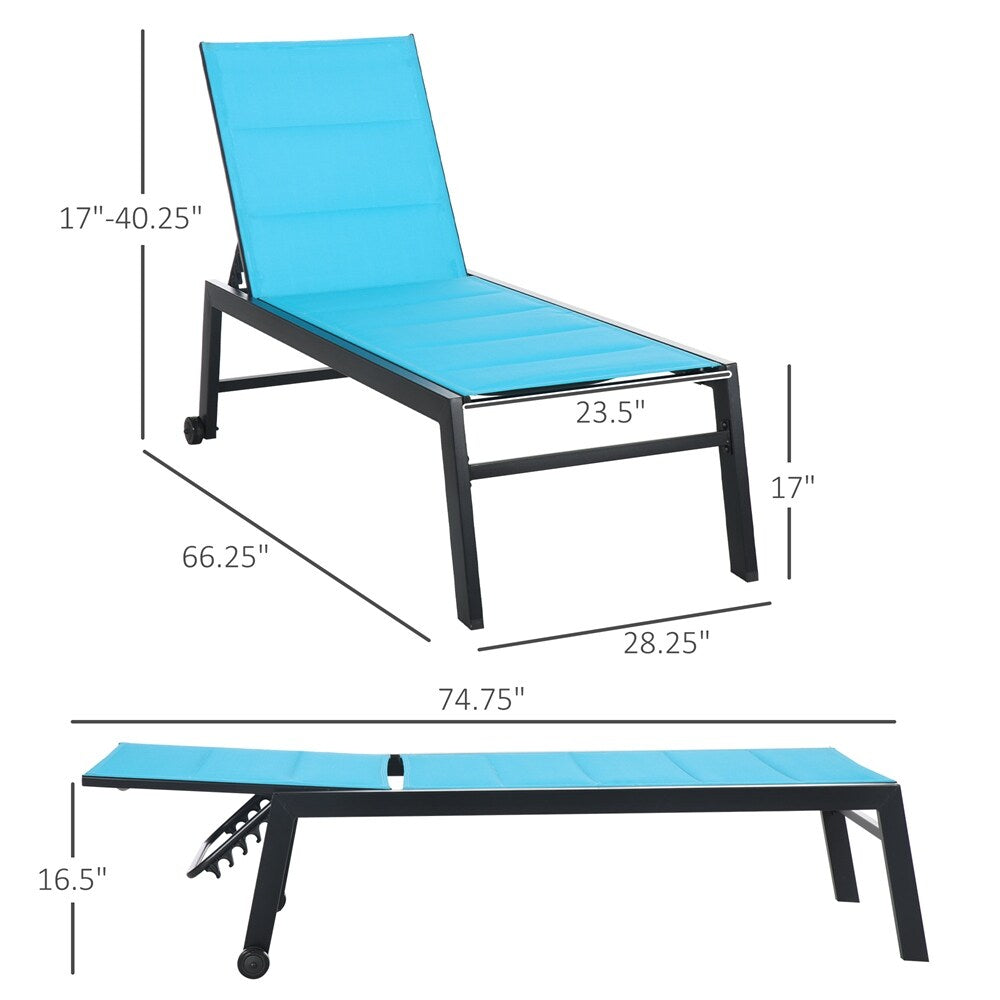 Adjustable Outdoor Chaise Lounge with Wheels and Breathable Fabric - N/A