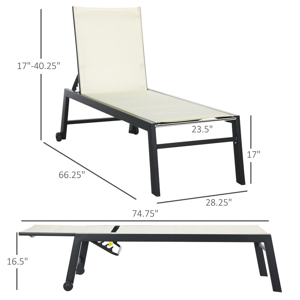 Adjustable Outdoor Chaise Lounge with Wheels and Breathable Fabric - N/A