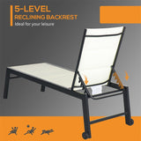 Adjustable Outdoor Chaise Lounge with Wheels and Breathable Fabric - N/A