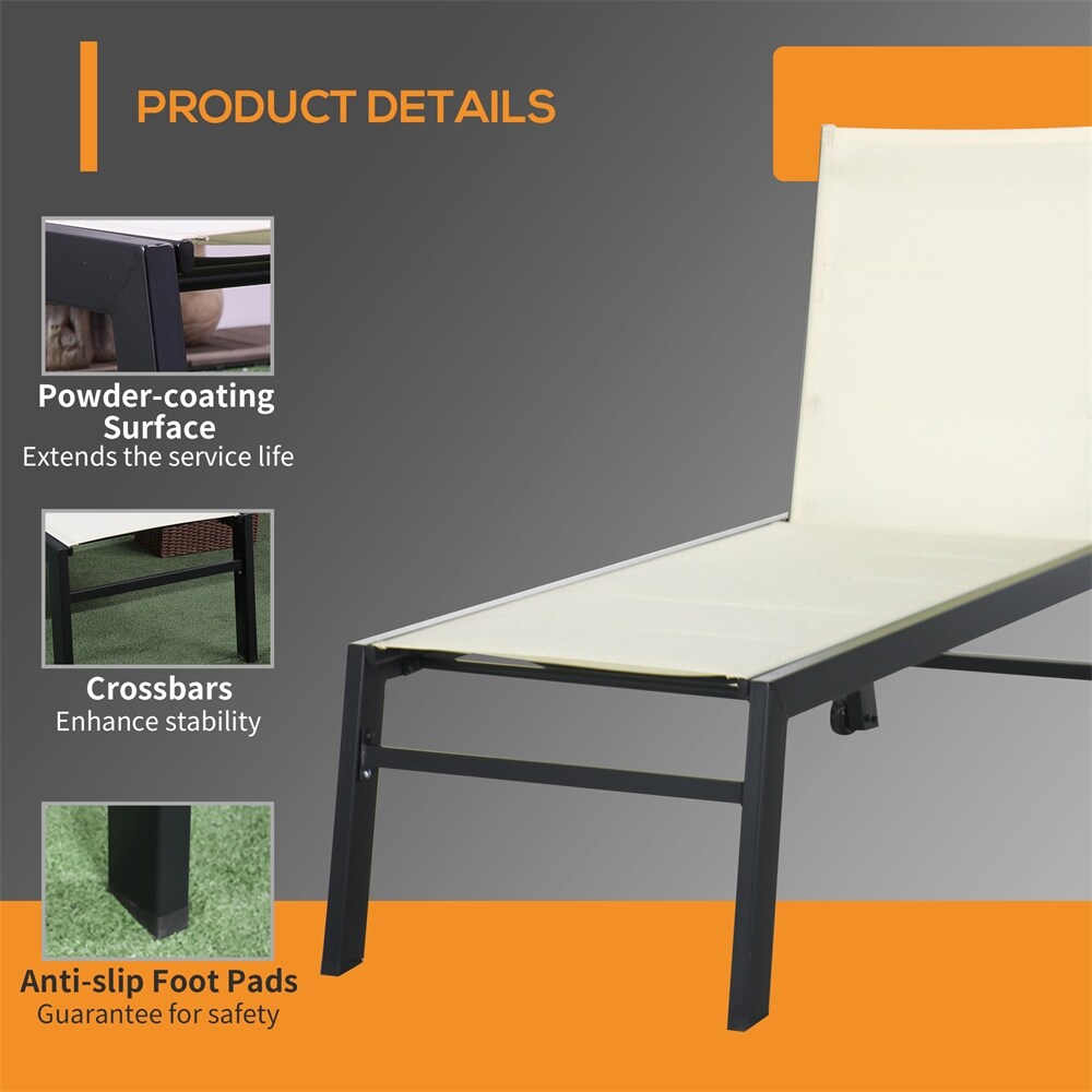 Adjustable Outdoor Chaise Lounge with Wheels and Breathable Fabric - N/A