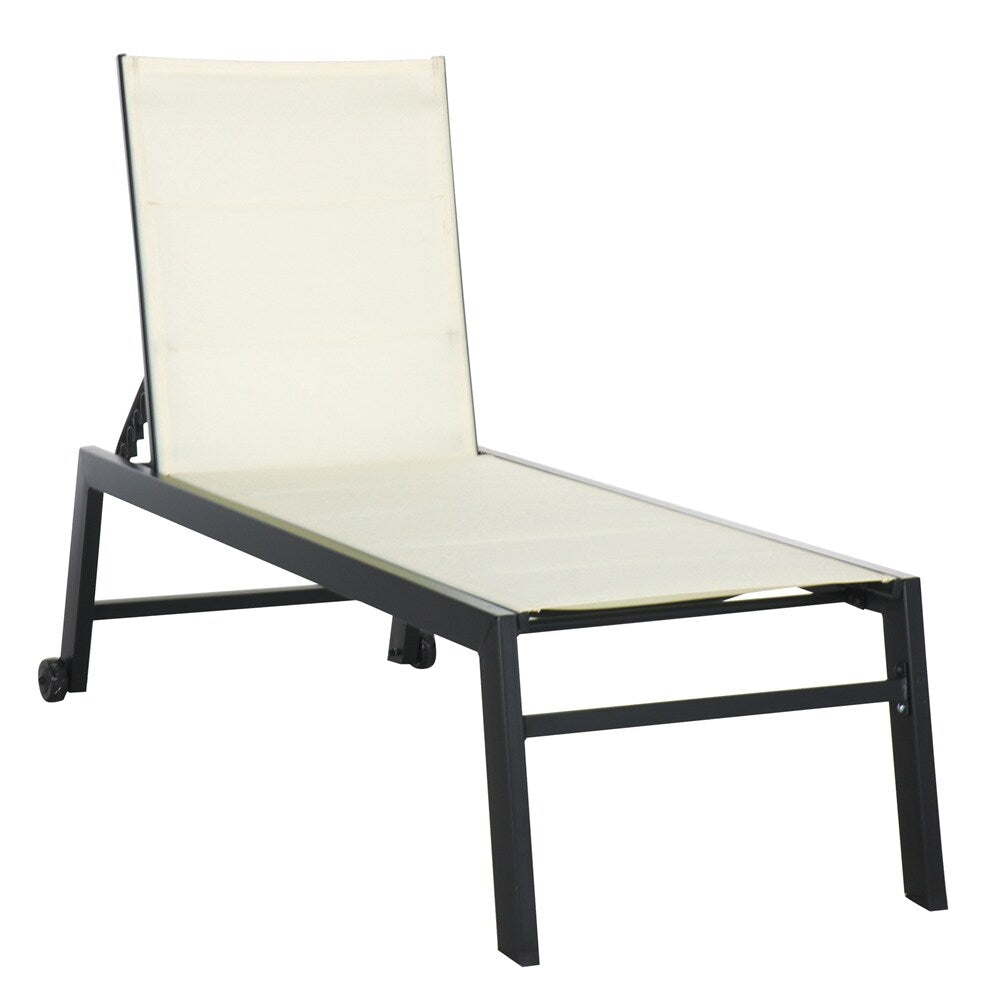 Adjustable Outdoor Chaise Lounge with Wheels and Breathable Fabric - N/A