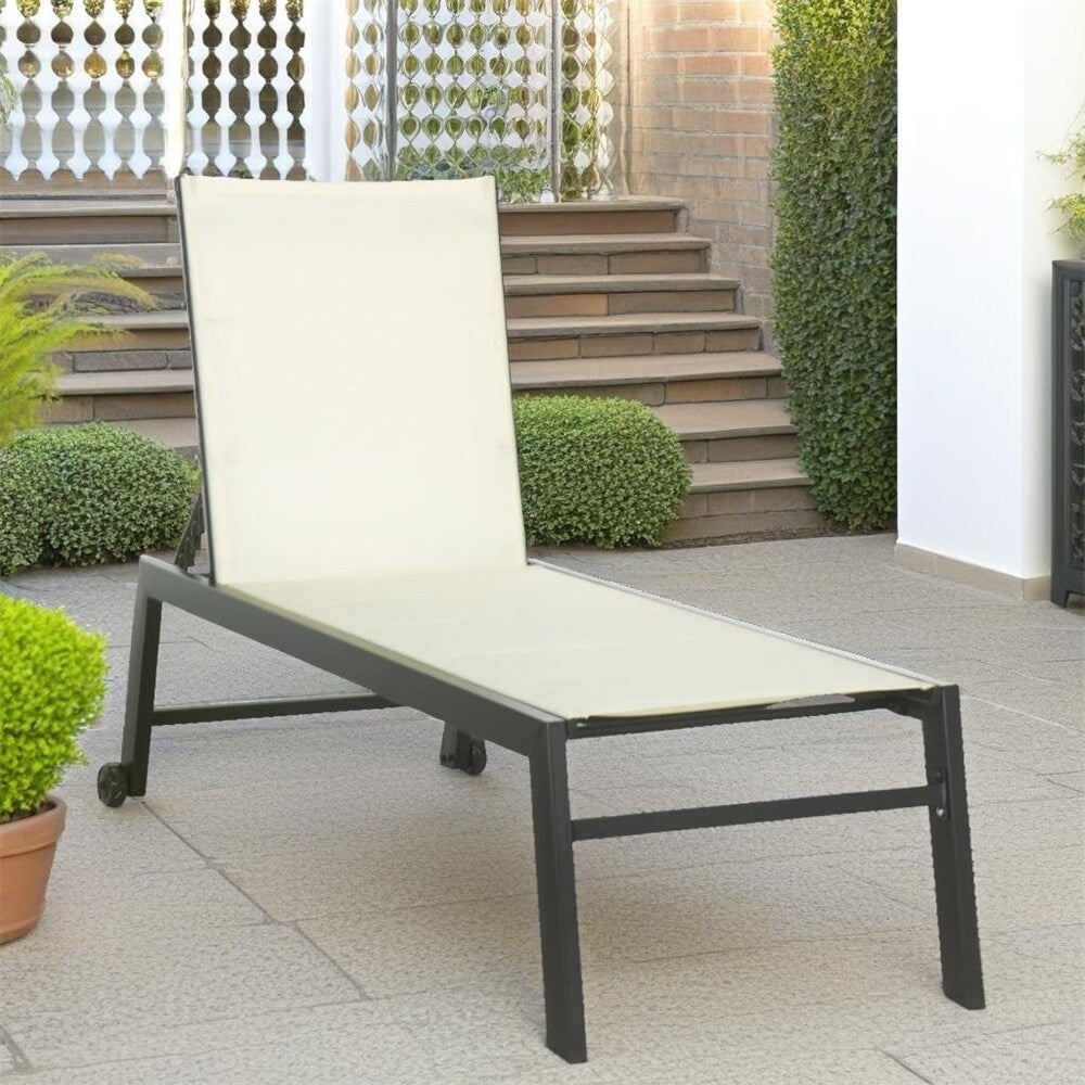 Adjustable Outdoor Chaise Lounge with Wheels and Breathable Fabric - N/A