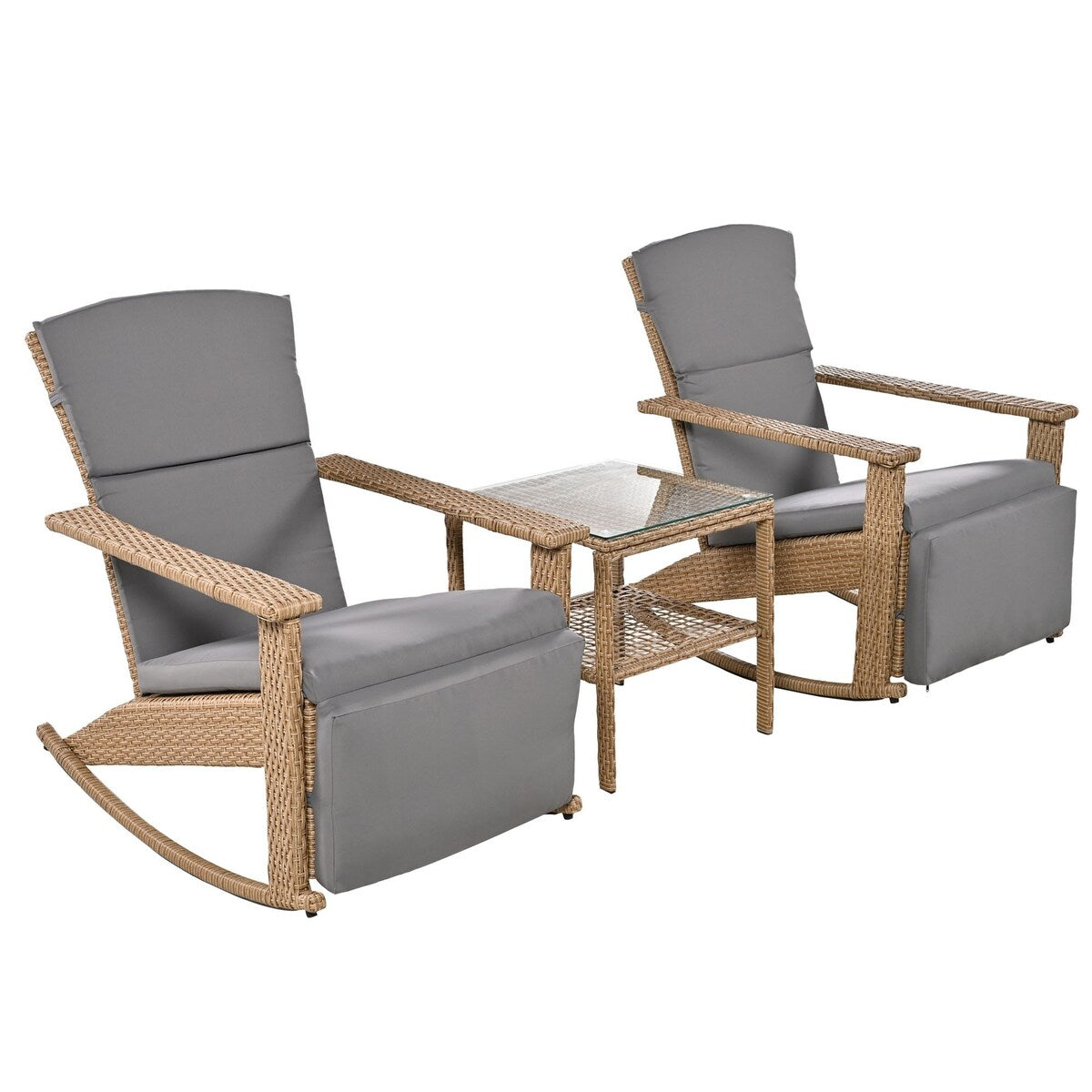 Adjustable Outdoor Wicker Double Rocking Chair with Coffee Table