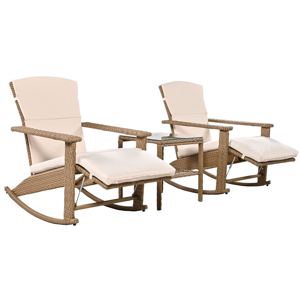 Adjustable Outdoor Wicker Double Rocking Chair with Coffee Table
