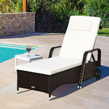 Adjustable Patio Lounge Outdoor Rattan Cushioned Chaise Recliner