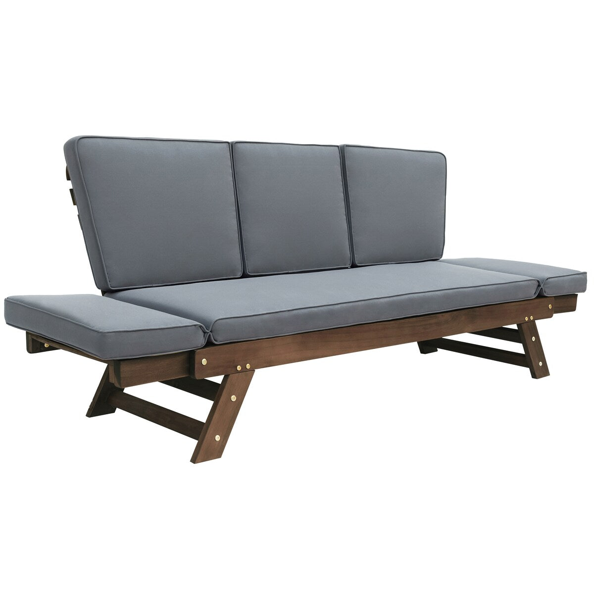 Adjustable Patio Wooden Daybed Sofa Chaise Lounge with Cushions, Beige