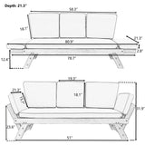 Adjustable Patio Wooden Daybed Sofa Chaise Lounge with Cushions, Beige