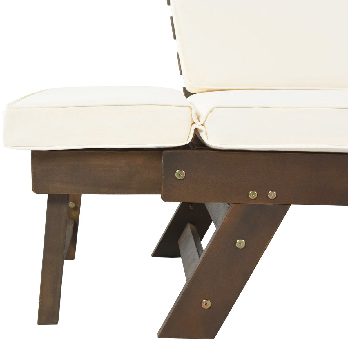 Adjustable Patio Wooden Daybed Sofa Chaise Lounge with Cushions, Beige