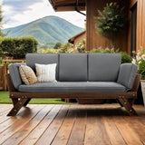 Adjustable Patio Wooden Daybed Sofa Chaise Lounge with Cushions, Beige