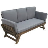 Adjustable Patio Wooden Daybed Sofa Chaise Lounge with Cushions, Beige