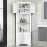 Adjustable Shelf and Open Compartment Tall Corner Bathroom Storage Cabinet White
