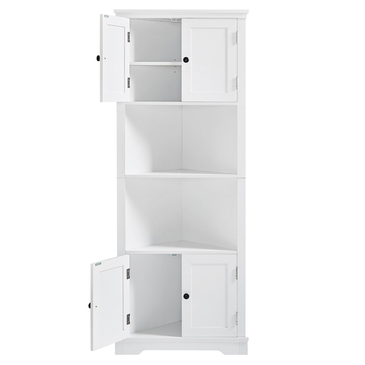 Adjustable Shelf and Open Compartment Tall Corner Bathroom Storage Cabinet White