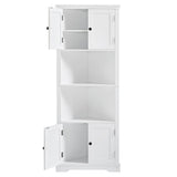 Adjustable Shelf and Open Compartment Tall Corner Bathroom Storage Cabinet White