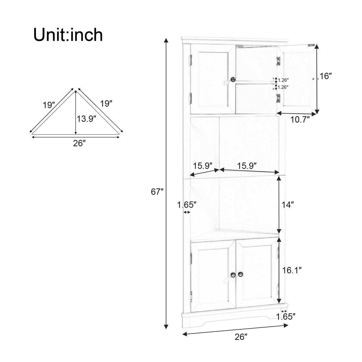Adjustable Shelf and Open Compartment Tall Corner Bathroom Storage Cabinet White