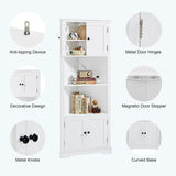 Adjustable Shelf and Open Compartment Tall Corner Bathroom Storage Cabinet White