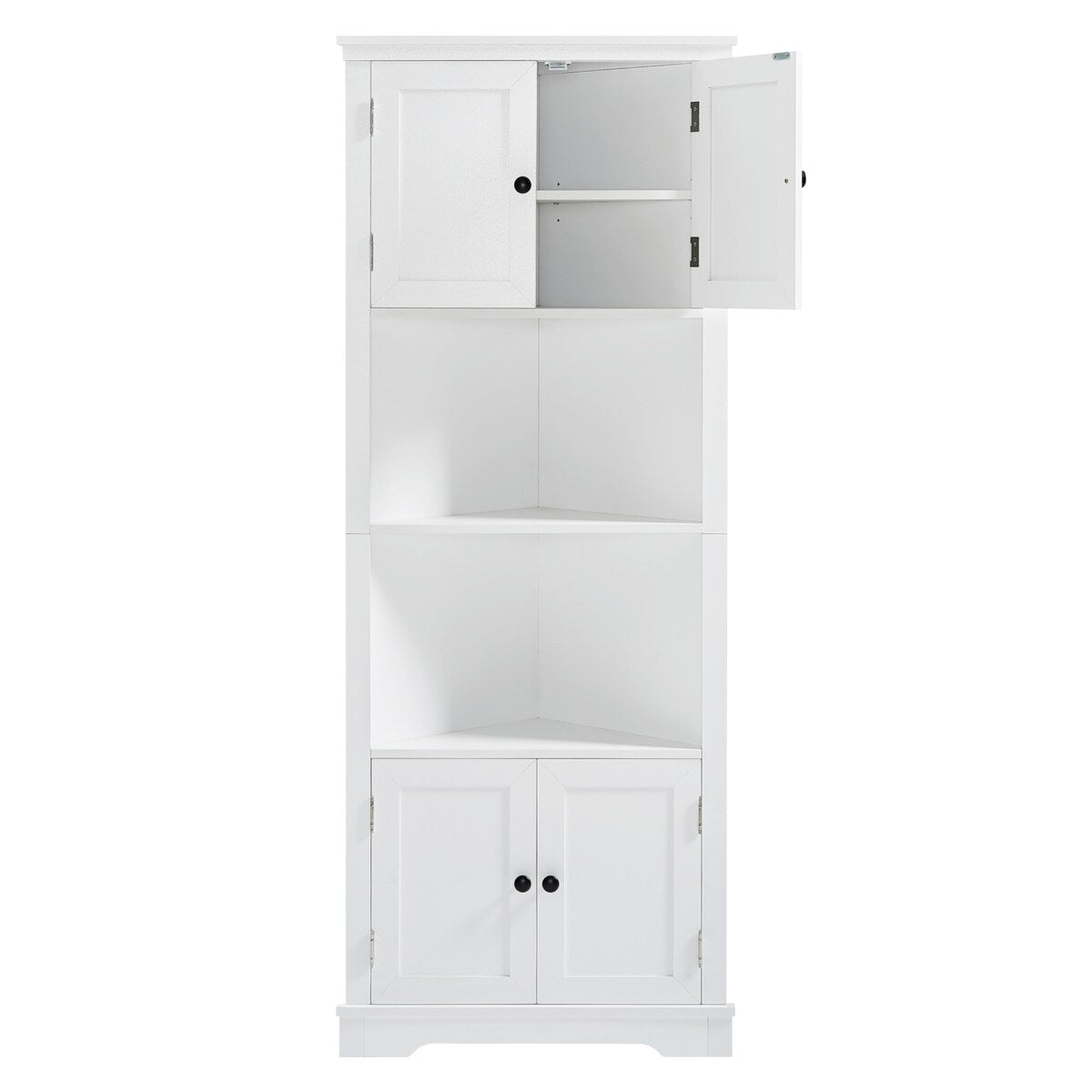 Adjustable Shelf and Open Compartment Tall Corner Bathroom Storage Cabinet White