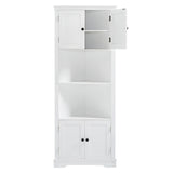 Adjustable Shelf and Open Compartment Tall Corner Bathroom Storage Cabinet White