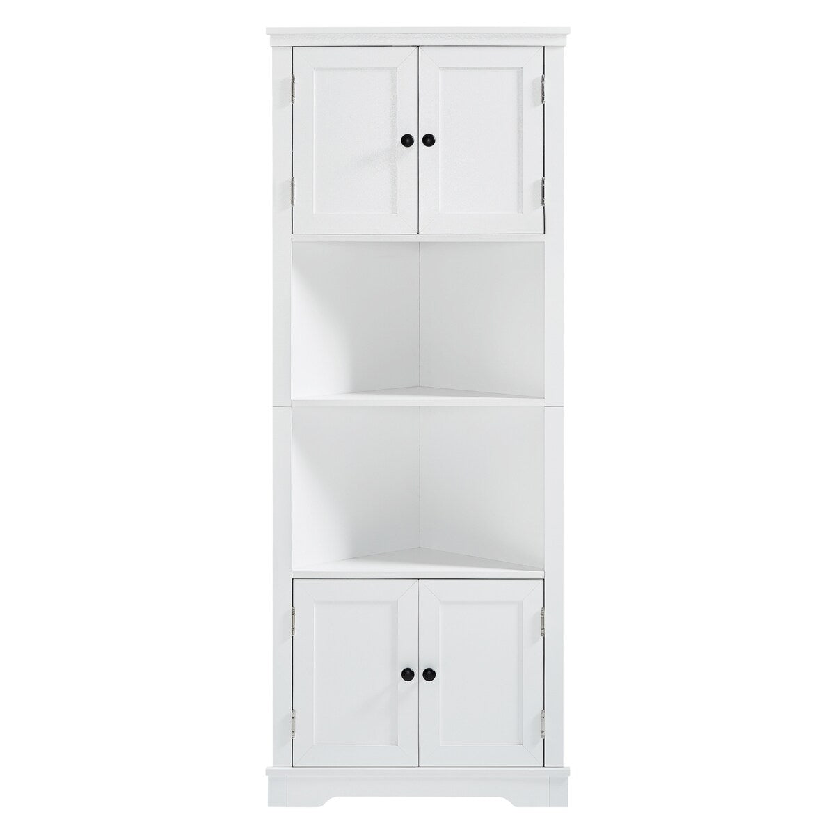 Adjustable Shelf and Open Compartment Tall Corner Bathroom Storage Cabinet White
