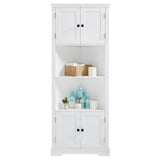 Adjustable Shelf and Open Compartment Tall Corner Bathroom Storage Cabinet White