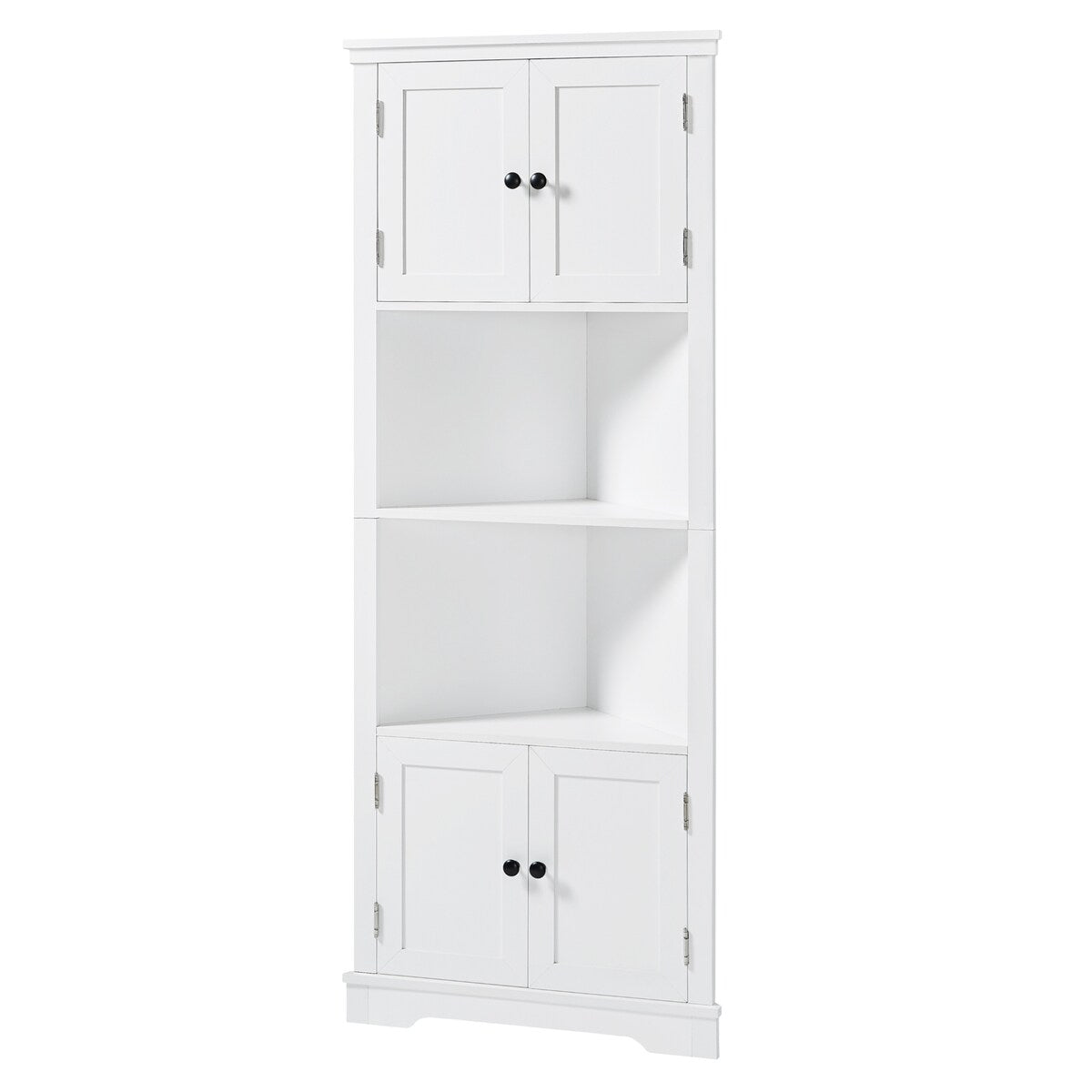Adjustable Shelf and Open Compartment Tall Corner Bathroom Storage Cabinet White